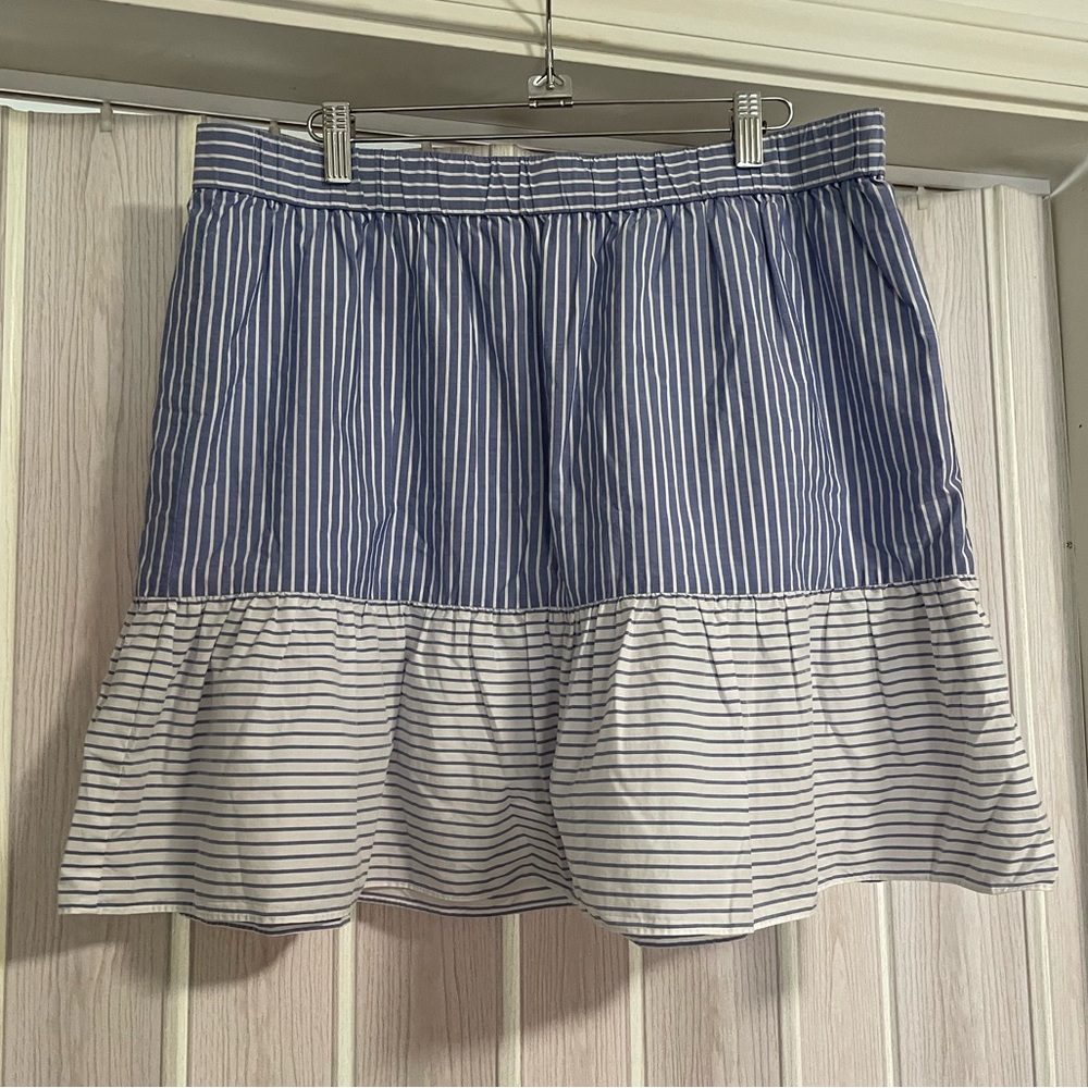 LOFT Blue and White Striped Cotton Skirt
